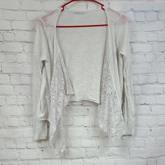 PS Aeropostale Girls 14 Cream Waterfall Open Front Cardigan Sweater Lace Trim - Picture 2 of 8